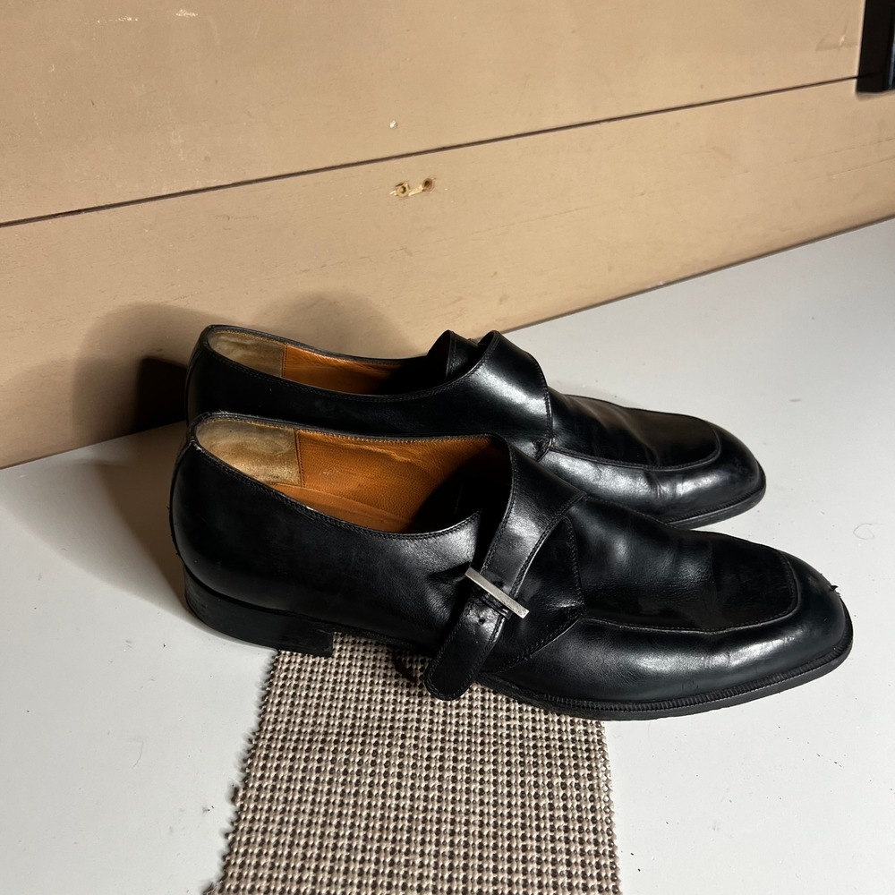 Salvatore Ferragamo Studio Mens Black Leather Monk Strap Loafers 10 D Italy